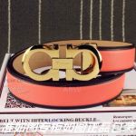 AAA Ferragamo Adjustable Belt For Women - Orange Leather Gold Gancini Buckle